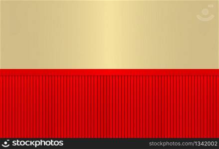 3d rendering. luxurious red parallel pattern panel on golden wall background.