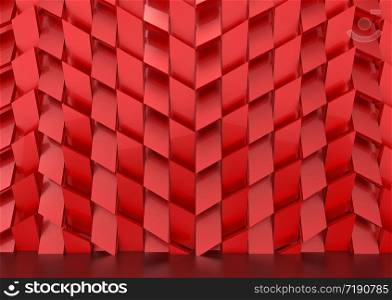 3d rendering. Luxurious red trapedzoid shape tile pattern wall background.