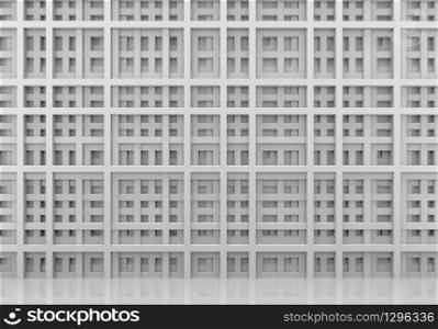 3d rendering. Luxurious White bars in square pattern shape wall background.