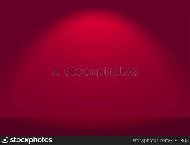 3d rendering. luxury blank Red light gradient color wall and floor background.
