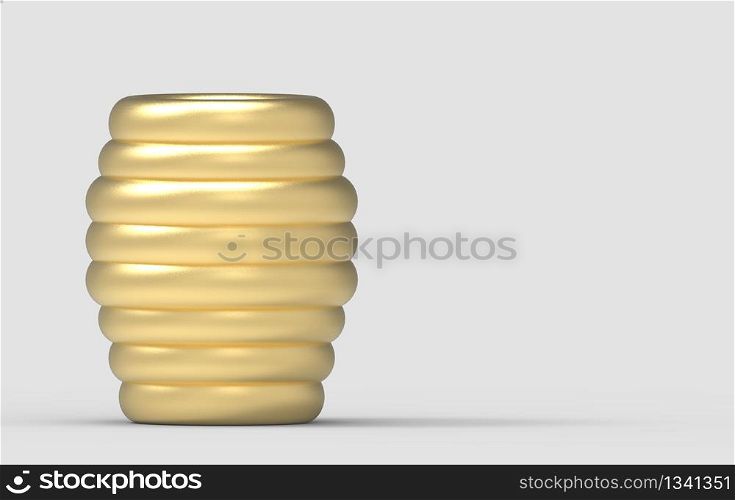 3d rendering. Luxury golden vase or jar for decoration on gray background.