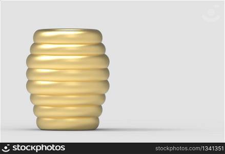 3d rendering. Luxury golden vase or jar for decoration on gray background.