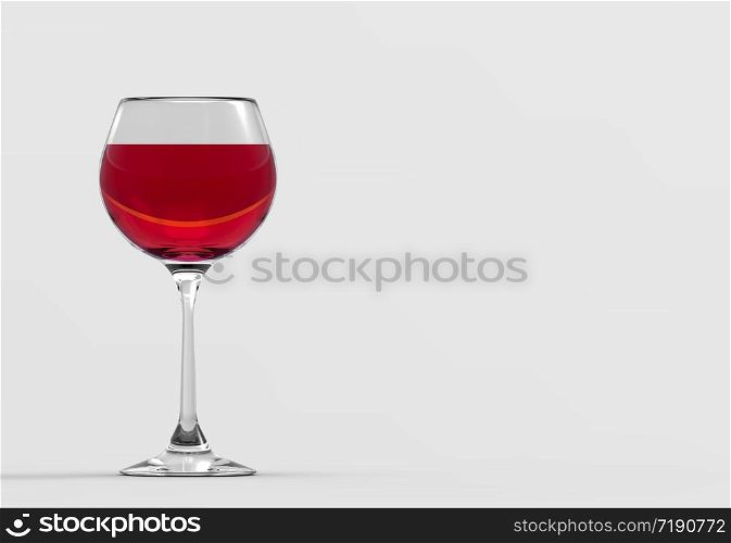 3d rendering. luxury Red wine glass with clipping path isolated on gray copy space background.