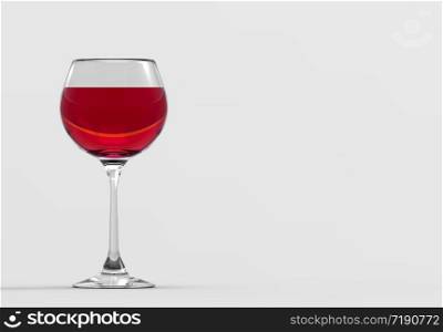 3d rendering. luxury Red wine glass with clipping path isolated on gray copy space background.
