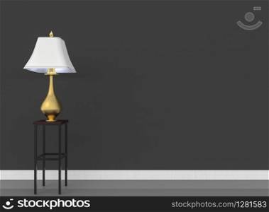 3d rendering. Luxury white and golden Lamp and copy space black wall as background.
