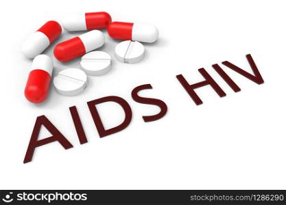 3d rendering. medicine pills for AIDS or HIV treatment concept background.