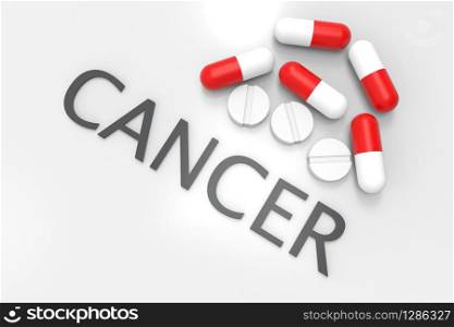 3d rendering. medicine pills for cancer treatment concept on white backgorund.