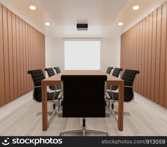 3D rendering meeting room with chairs , wooden table,carpet ,mock up , copy space