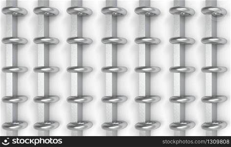 3d rendering. metal silver ring rolls row pattern wall background.