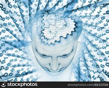 3D Rendering - Mind Field series. Visually attractive backdrop made of head of wire mesh human model and fractal patters suitable in layouts on artificial intelligence, science and technology