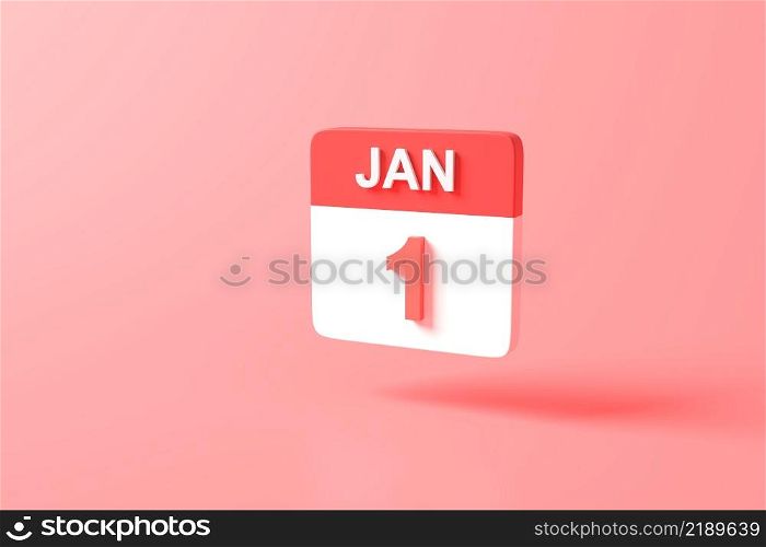 3d rendering minimal Calendar icon symbol. minimal cartoon cute style design. App Day month year concept. on pastel pink or red background, illustration. Sale Happy new year simple. January 1