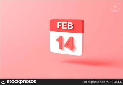 3d rendering minimal Calendar icon symbol. minimal cartoon cute style design. Happy valentine day concept. on pastel pink or red background, illustration. education simple. February 14 valentine day