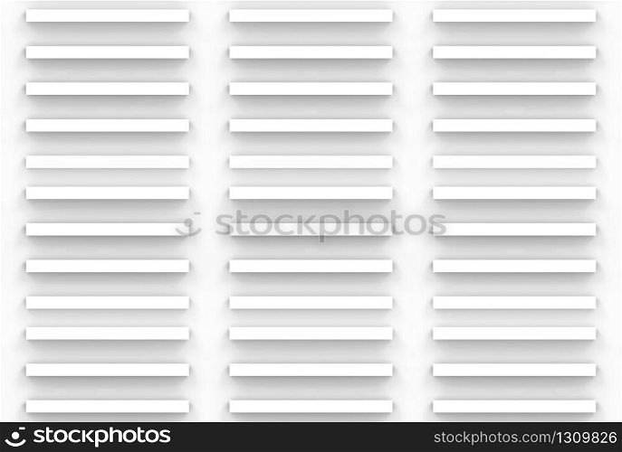 3d rendering. minimal modern horizontal white panel bar stack wall and floor background.