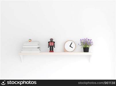 3D rendering minimal style ,wooden shelf and white wall