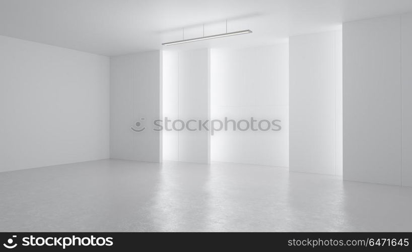 3D rendering minimalist and modern design studio room space background, high key lighting .