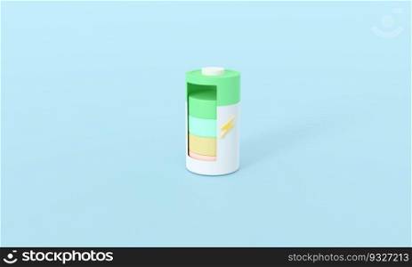 3d rendering minimum battery icon. energy charging. power tube. battery tube with thunder icon. 3d illustration. minimal concept blue pastel.