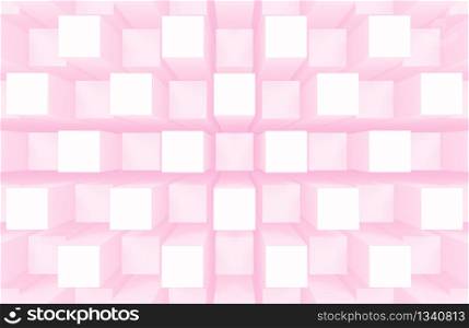3d rendering. modern abstract random soft pink square cube box bar stack wall design art background.