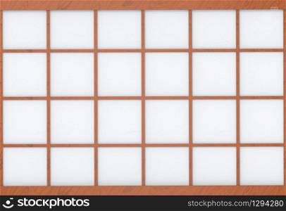 3d rendering. modern asian style square wood frame on white paper wall background.