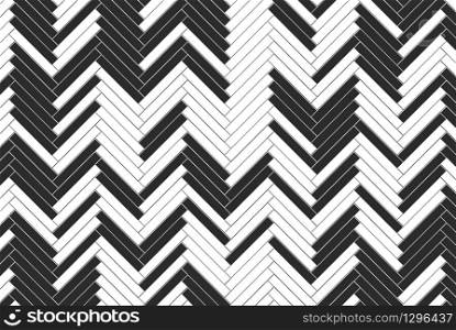 3d rendering. modern black and white brick blocks sorted in zig zag style pattern background.