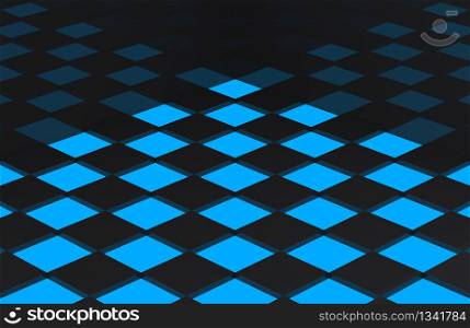 3d rendering. modern Black square tile on blue light floor design background.
