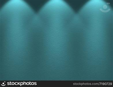 3d rendering. modern blue cerulean tone cement wall with light from lamps background.