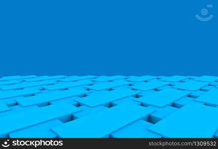 3d rendering. modern blue tile brick floor wall background.