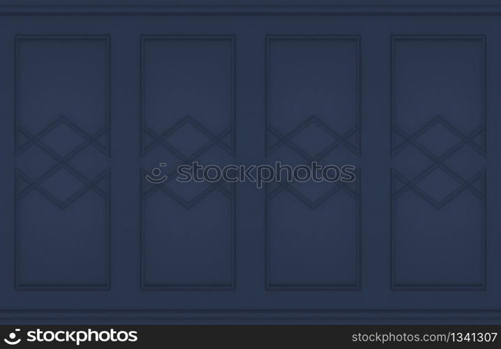 3d rendering. modern classic dark blue square pattern wall design background.