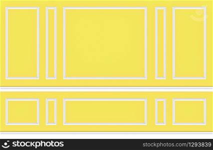 3d rendering. modern classical white square pattern frame on yellow wall background.