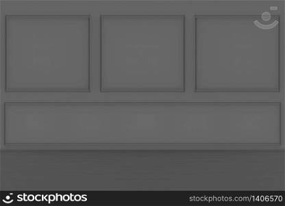 3d rendering. modern dark luxury classic square frame pattern wall and wood floor design background.