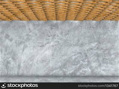 3d rendering. modern design of wood ceiling with rough cement wall background.