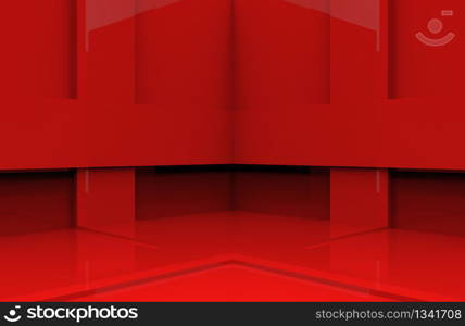 3d rendering. modern design red panel box corner wall background.