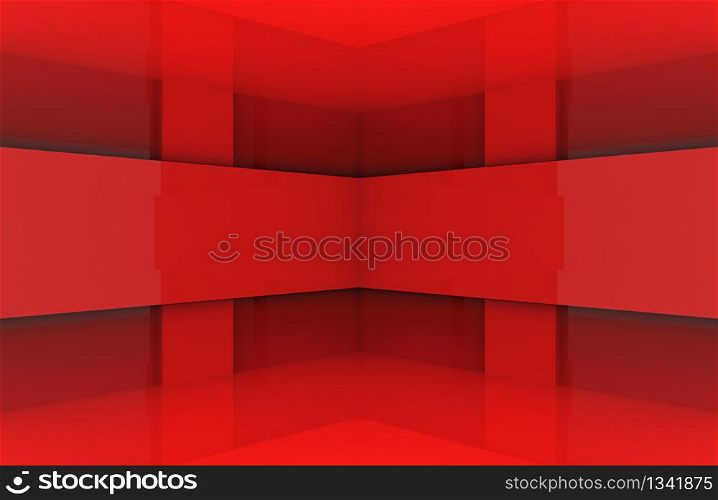 3d rendering. modern design red panel box corner wall background.