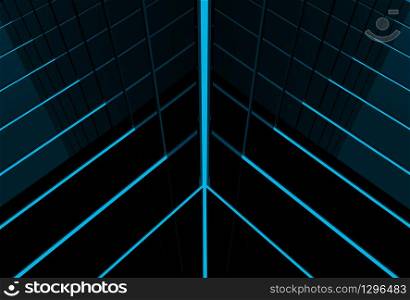 3d rendering. modern futuristic black panels on light blue background.
