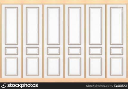 3d rendering. modern gold square classical frame pattern design on white wood vintage wall background.