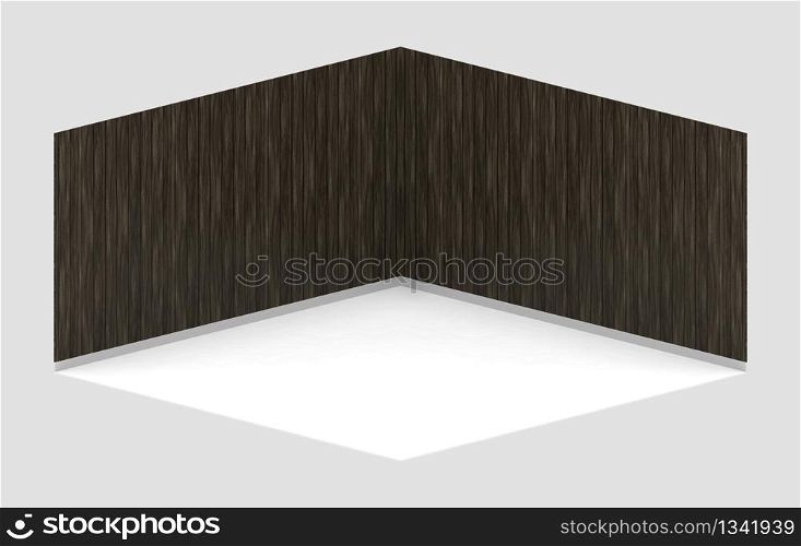 3d rendering. modern interior wood panel textured wall room corner cube box with clipping path isolated on gray background.