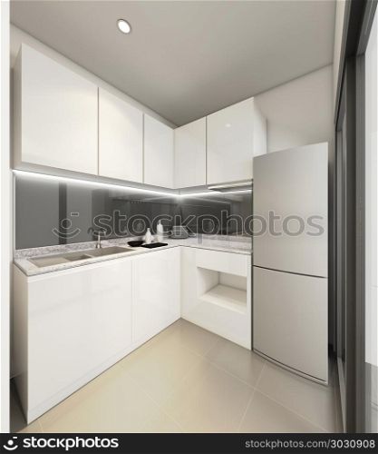 3D Rendering modern kitchen, interior illustration