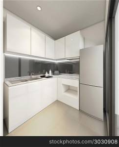 3D Rendering modern kitchen, interior illustration