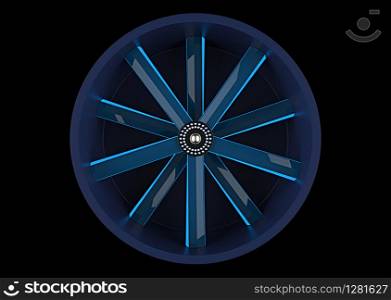 3d rendering. modern light blue ventilator fan isolated on black background.