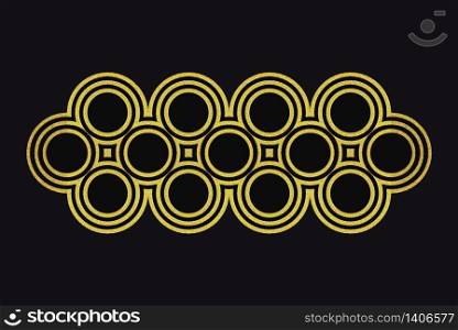 3d rendering. modern luxurious golden circle ring pattern on black wall design background.