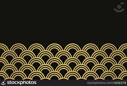 3d rendering. modern luxurious golden circle ring wave pattern on black wall design background.