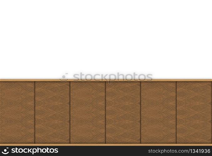 3d rendering. modern luxurious hardwood panels design on white wall background.