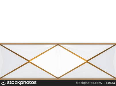 3d rendering. modern luxurious triangle grid with golden edge line pattern design on white wall background.
