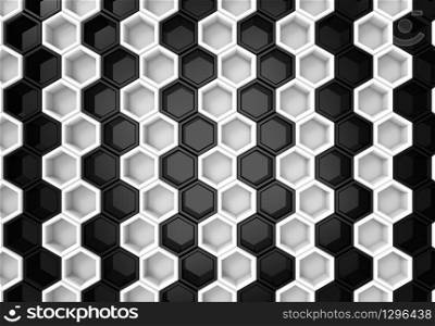 3d rendering. Modern luxurious White and black color hexagonal shape wall background.