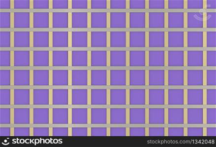 3d rendering. modern metal bar in square shape pattern art on purple wall background.