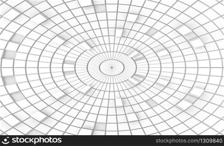 3d rendering. modern minimal style design white grid square tile art pattern in circular wall background.