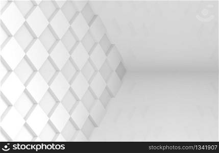 3d rendering. Modern minimal style white square grid tile art wall background.