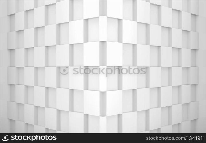 3d rendering. Modern minimal style white square grid tile floor corner room wall background.