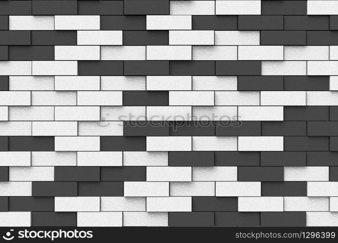 3d rendering. modern random black and white brick blocks wall texture background.