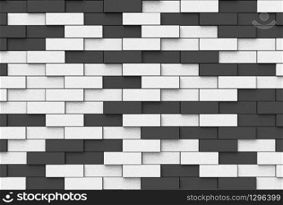 3d rendering. modern random black and white brick blocks wall texture background.