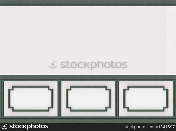 3d rendering. modern retro green classical shape pattern frame on white wall background.